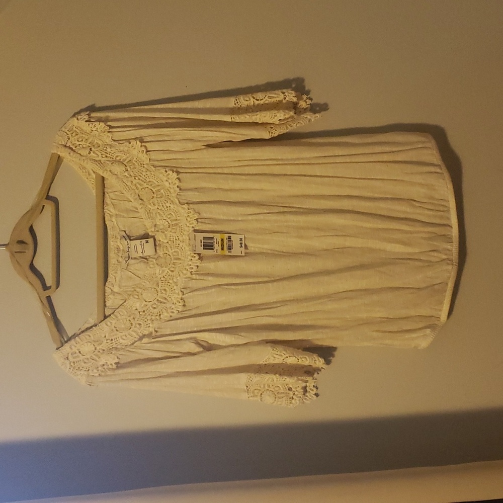 American rag crochet detail off the shoulder top in ivory